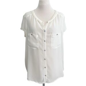 We the Free Spellbound Crossover Open Back Button Up Shirt top White Medium